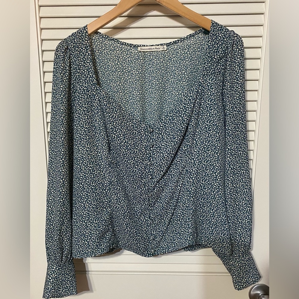 Green and White Floral Blouse